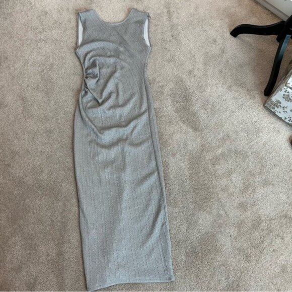 Zara Gray sleeveless textured metallic silver ruched bodycon maxi dress M NWOT - Picture 8 of 15